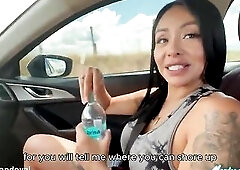 Large ebony jock BBC screws a slutty Colombian woman in the car after picking her up on the road - Mariana Sandoval & Brandon Cruz