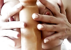 Slutty blond mother I'd like to fuck with large pretty boobs in close up homemade movie scene. See me pour oil all over my large melons, massage 