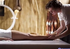 Cum on those oiled up large natural bazookas - FULL SCENE - Massage Rooms