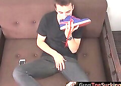 Handsome foot fetish jock licking his feet and stroking cock with desire