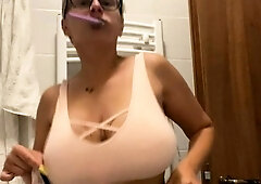 Cute blonde with big boobs solo