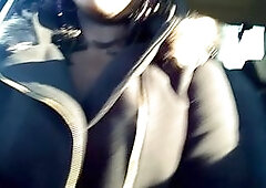 Juicy ebony masturbates on car ride then flashes & pisses in public car lot