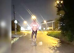 Sissy Bunny flashing close to the road for truck drivers