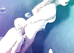 Wife takes cumshots in her throat in a gloryhole! Creampie bukkake.