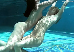 Two swimming girls Jessica Lincoln and Linsey perform underwater show