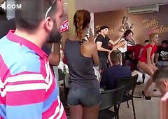 Slaves in white dresses fucked in public