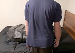 Bound and packed in an invincible rubber bag wearing PVC gear and a hockey chest guard