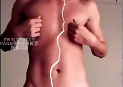 Chinese gym fit man solo cumshot