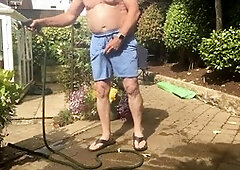 Outdoor fun with Pedrey1 in the garden, getting muddy and enjoying some hot action