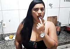 Leather petticoat and creampie in the kitchen - Take your load!
