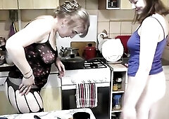 Lesbo older mother i'd like to fuck and bi sexual cute teen kiss and cook pizza in kitchen. In Nylons. Old and youthful