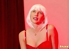 Halloween night, Stacy Cruz moans with pleasure during her blow job in lingerie