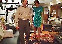 Hairy couple joined by a shemale in the retro threesome