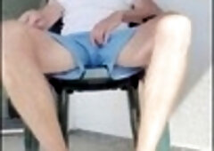 Naughty outdoor stroking and cum explosion in the courtyard.