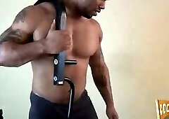 Black Football Player Stripping, Working Out, And Then Jacking Off