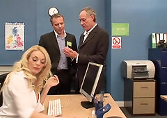 Raunchy blonde darlings are open for a hot foursome in the office