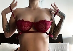 Glamour babe with big boobs masturbates in lingerie