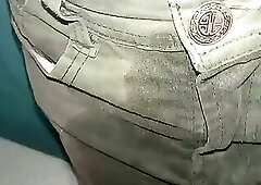 Pants soiled with urine and a dirty cloth diaper