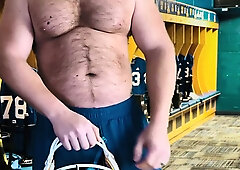 Football Jock Jizzes in Locker Guest Room
