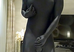 A freak packaged in total-assets pantyhose strokes and takes off his mask when he perceives superb