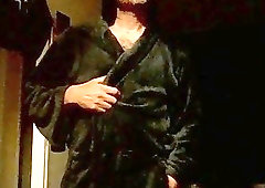 Super hairy gay guy is stroking his fat meat