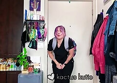 nurse desperately pees in a trash can