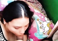 Cute beauty enjoys eating wang the way that babe likes