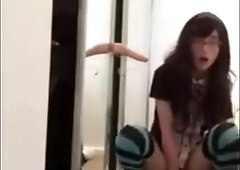 Crossdressing student humps and inhales