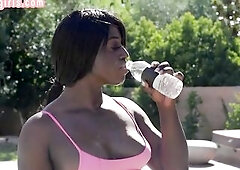 Ebony and white t-girls screwed in booty in 3some