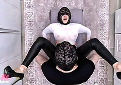 This CFNM scene begins off with Arlene rubbing her body and titties wearing constricted leather legging panties and a sheer nylon top, then this babe 