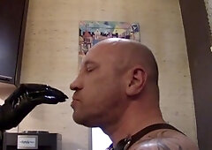 Oral job, throat training, gay latex