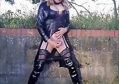 Insane Gina Outdoors in Leather