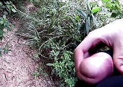 WEENIE FLASH IN FOREST: Sporty mother i'd like to fuck caught me jerking off and laughs at my giant spunk fountain