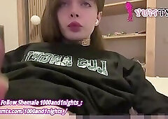 slim brunette tgirl in pantyhose pulls off her huge cock on webcam