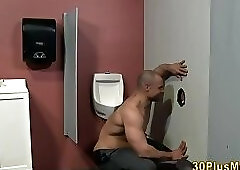 Gay bear rides gloryhole cock and gives head