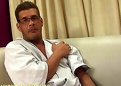 Small cock ladyboy in red skirt gets fucked and takes a massive cumshot