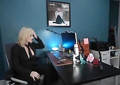 Thick Large Titty Rock gets drilled by large titty trans woman in an office