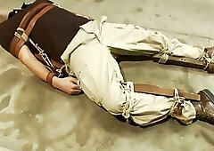 Tied up slave loves being drilled by his tranny mistress