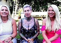 Busty blonde babe outdoor flash for cash