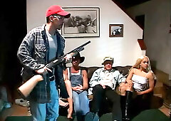 Nasty blondes riding dicks in Foursome Orgy