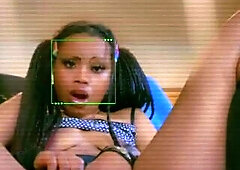 Black Bitch goddess in miniskirt masterbates with Rose toy