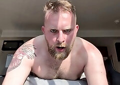 Verbal dirty talk, solo male jerking off, bearded bear