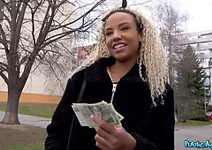 Dark-skinned teen gives up her cocoa pussy for some cash