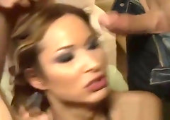 Shemale sucks group dicks