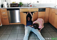 Pale chick with small titties Ariel Mcgwire provides plumber with a blowjob