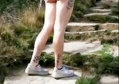 Shy tinder date gives risky head on public footpath and nearly gets caught!