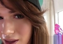 Feminine Transgirl beauty Aspen receives facial by big dick guy