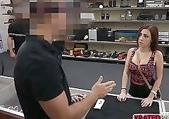 Desperate babe kneels down for blowjob