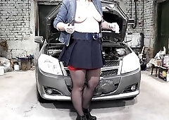 Tights, miniskirt, high-heels