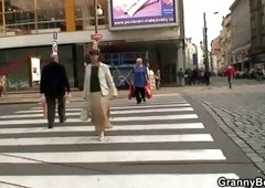 Picking up and fucking blonde granny from behind